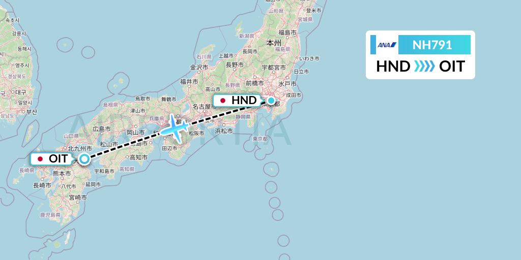 NH791 All Nippon Airways Flight Map: Tokyo to Oita