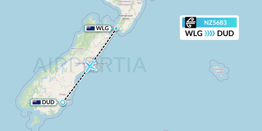 NZ5683 Air New Zealand Flight Map: Wellington to Dunedin