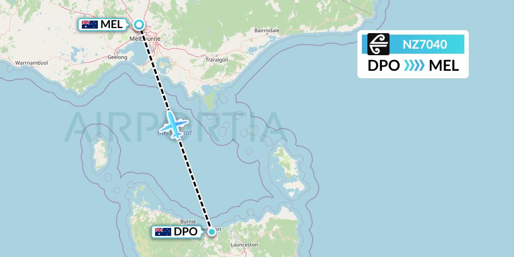 NZ7040 Air New Zealand Flight Map: Devonport to Melbourne