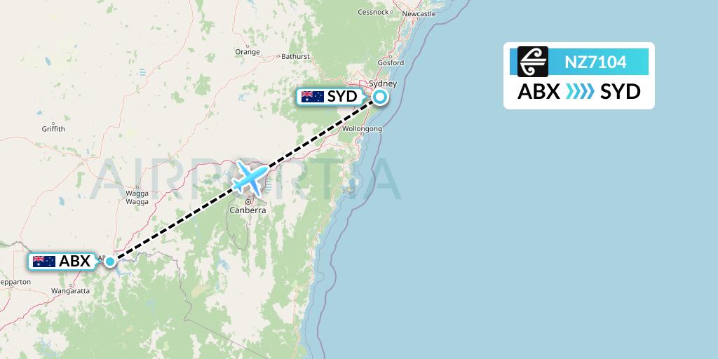NZ7104 Air New Zealand Flight Map: Albury to Sydney