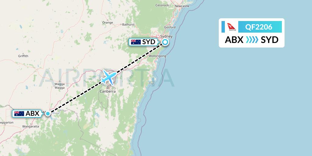 QF2206 Qantas Flight Map: Albury to Sydney