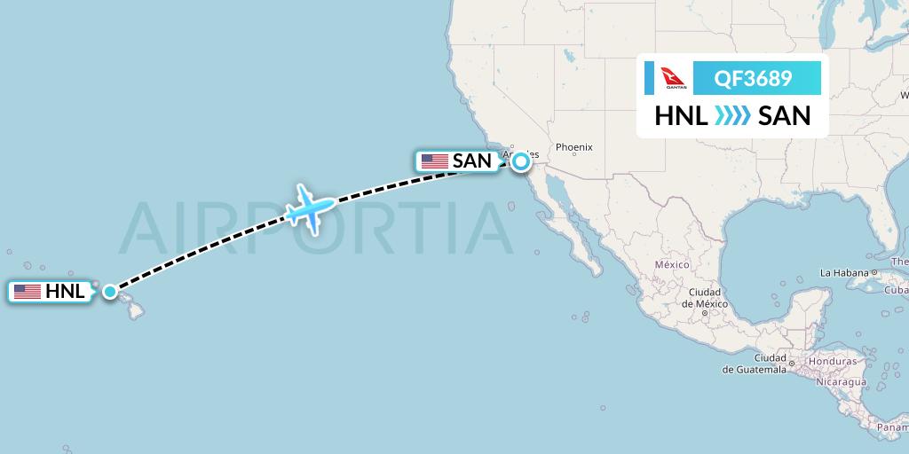 QF3689 Qantas Flight Map: Honolulu to San Diego