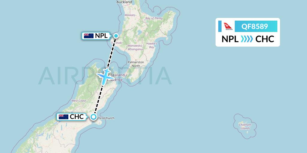 QF8589 Qantas Flight Map: New Plymouth to Christchurch