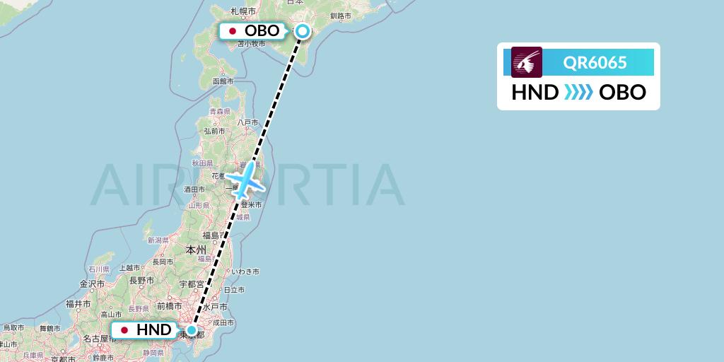 QR6065 Qatar Airways Flight Map: Tokyo to Obihiro