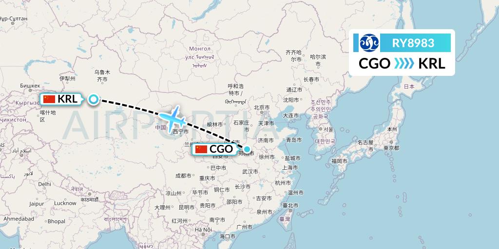 RY8983 Jiangxi Air Flight Map: Zhengzhou to Korla