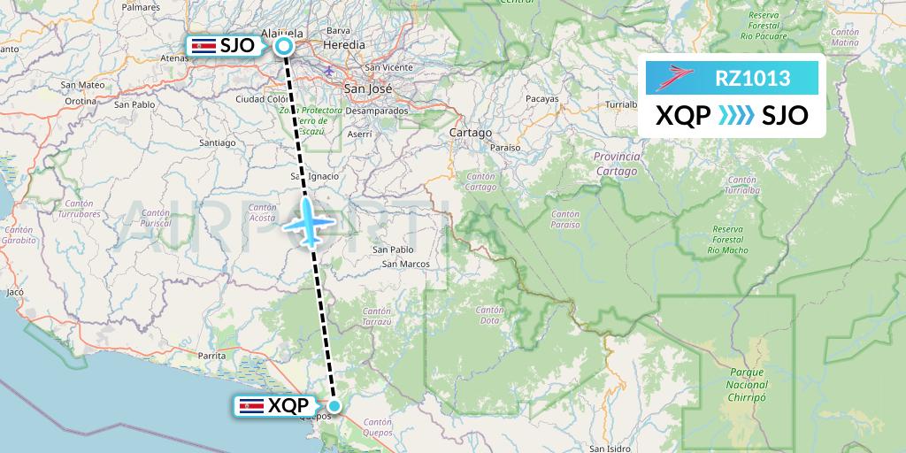 RZ1013 Sansa Airlines Flight Map: Quepos to San Jose