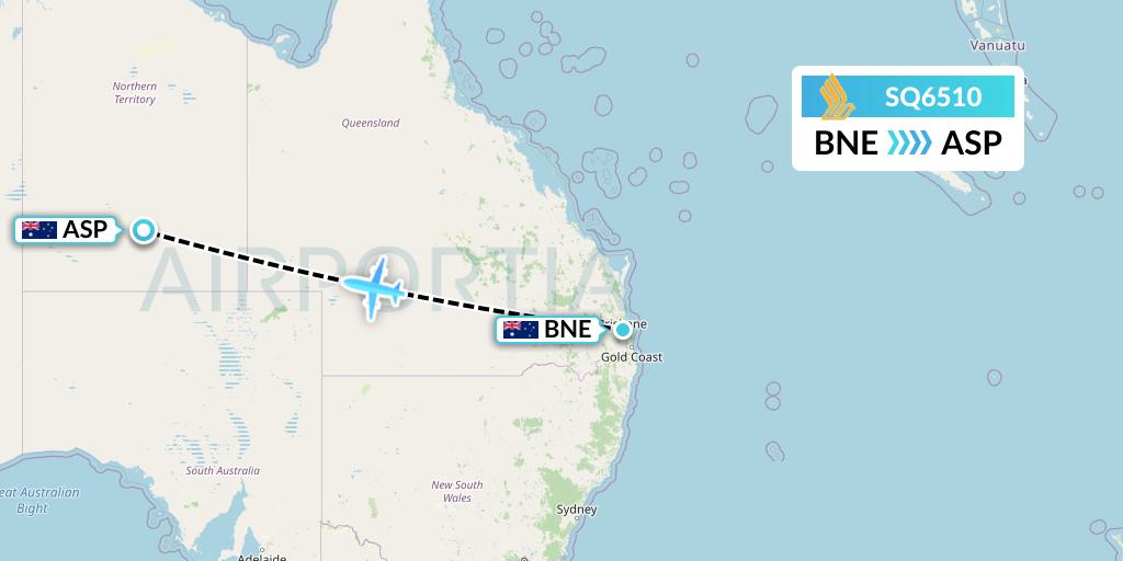 SQ6510 Singapore Airlines Flight Map: Brisbane to Alice Springs