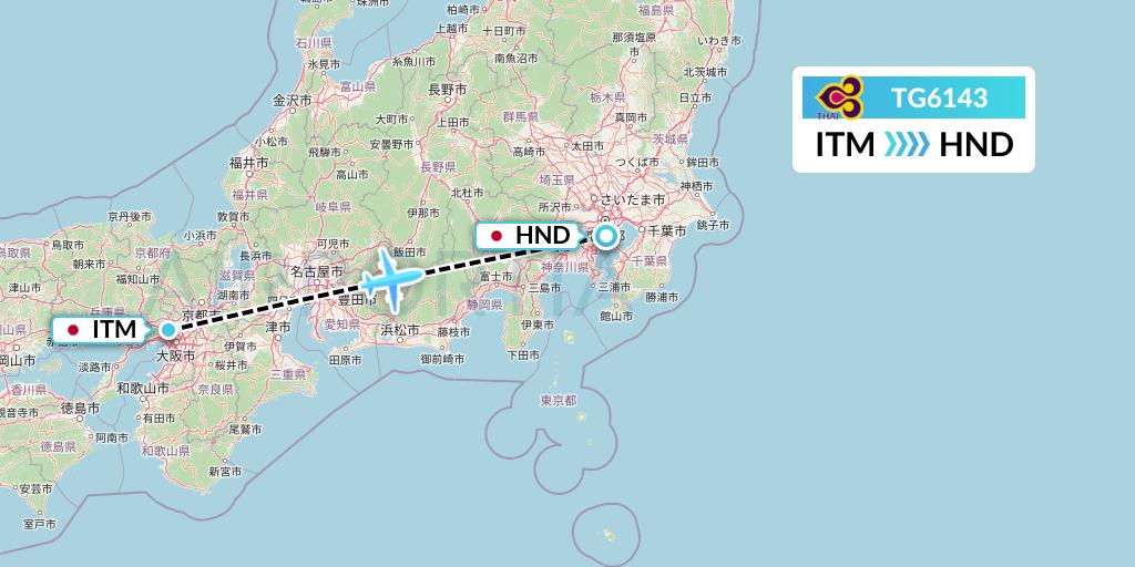 TG6143 Thai Airways Flight Map: Osaka to Tokyo