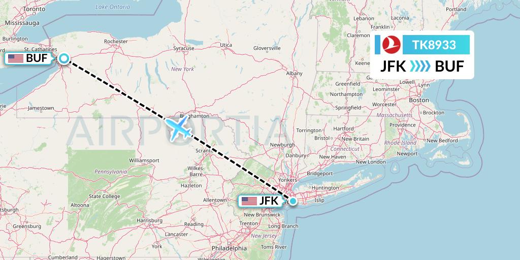 TK8933 Turkish Airlines Flight Map: New York to Buffalo