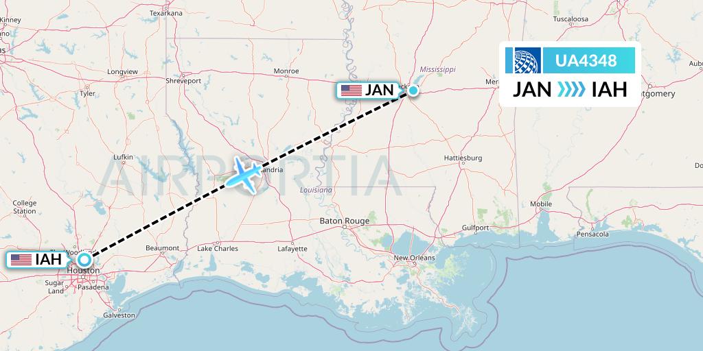 UA4348 United Airlines Flight Map: Jackson to Houston