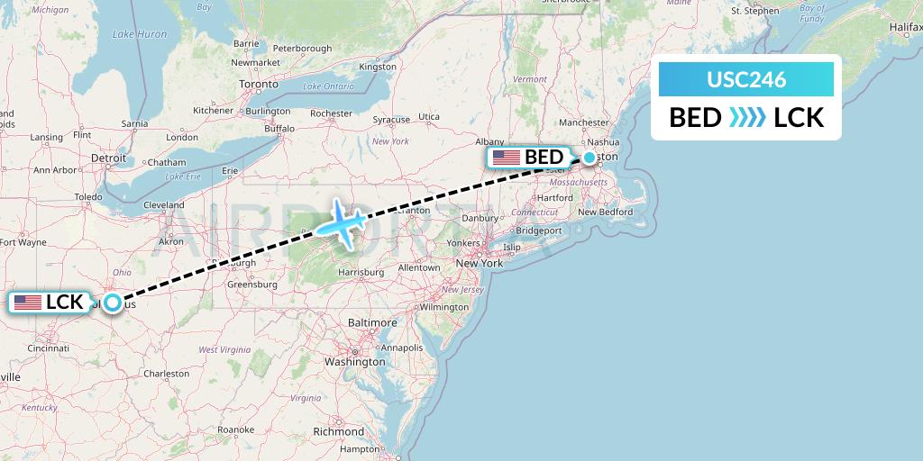 USC246 Airnet Express Flight Map: Bedford to Columbus