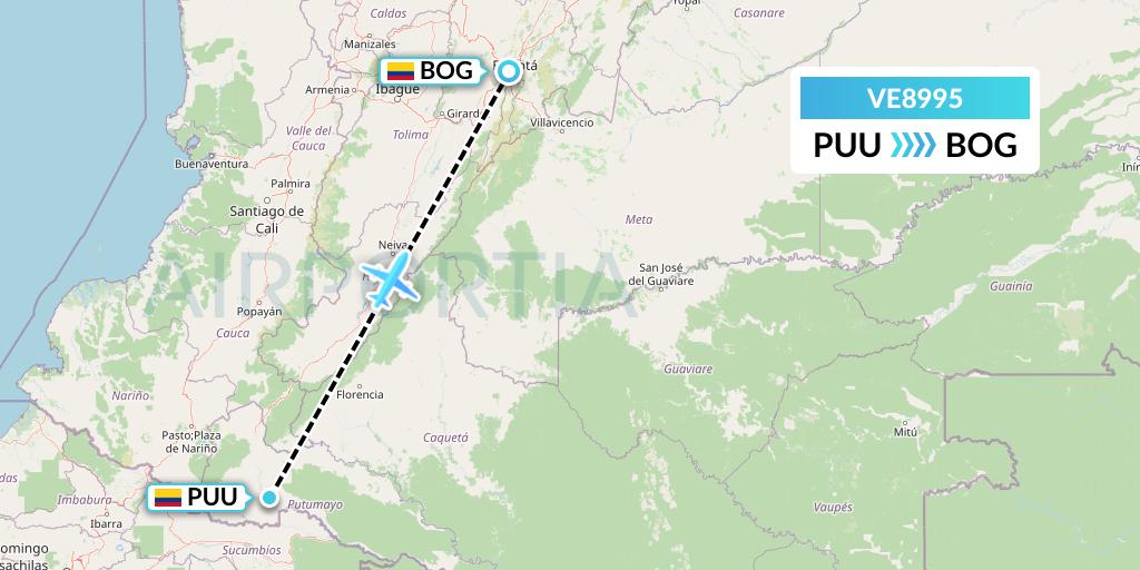 VE8995 Easyfly Flight Map: Puerto Asis to Bogota