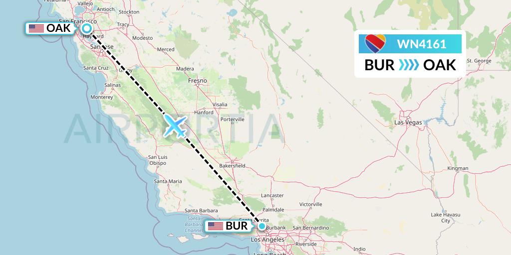 WN4161 Southwest Airlines Flight Map: Burbank to Oakland