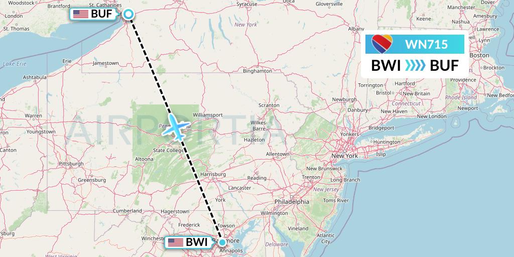 WN715 Southwest Airlines Flight Map: Baltimore to Buffalo