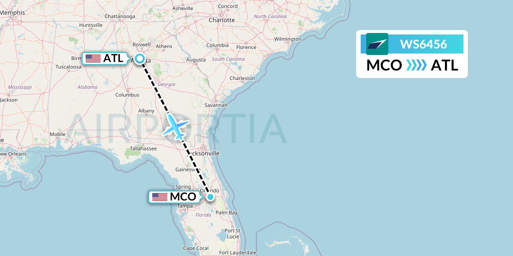 WS6456 WestJet Flight Map: Orlando to Atlanta
