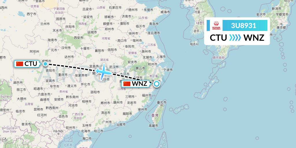 3U8931 Sichuan Airlines Flight Map: Chengdu to Wenzhou