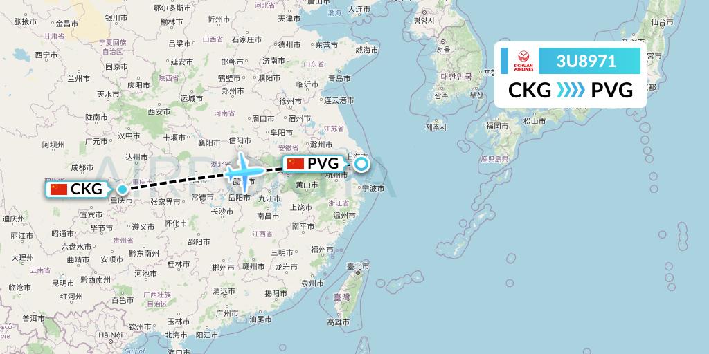 3U8971 Sichuan Airlines Flight Map: Chongqing to Shanghai