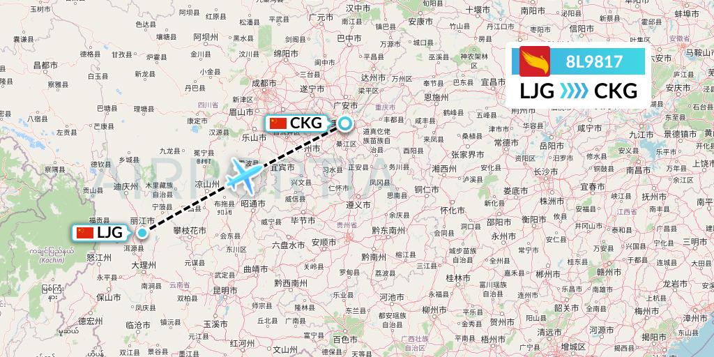 8L9817 Lucky Air Flight Map: Lijiang to Chongqing