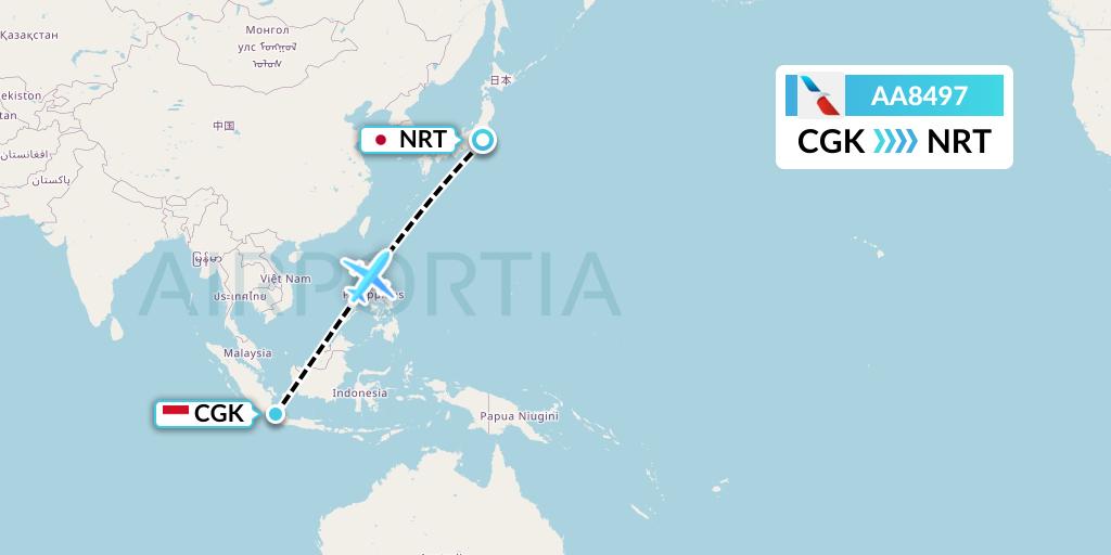 AA8497 American Airlines Flight Map: Jakarta to Tokyo