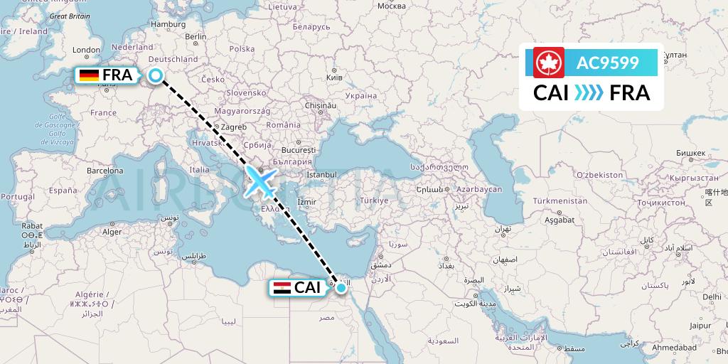 AC9599 Air Canada Flight Map: Cairo to Frankfurt