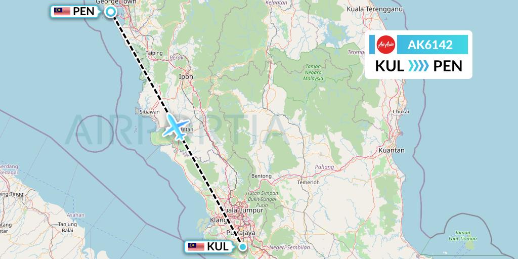 AK6142 AirAsia Flight Map: Kuala Lumpur to Penang
