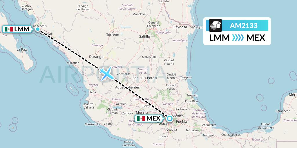 AM2133 Aeromexico Flight Map: Los Mochis to Mexico City