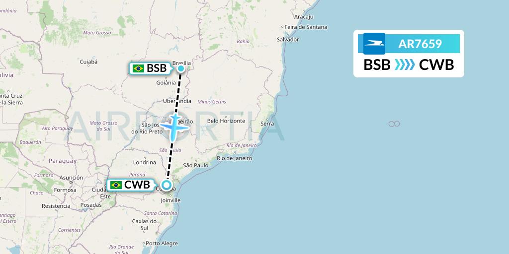 AR7659 Aerolineas Argentinas Flight Map: Brasilia to Curitiba