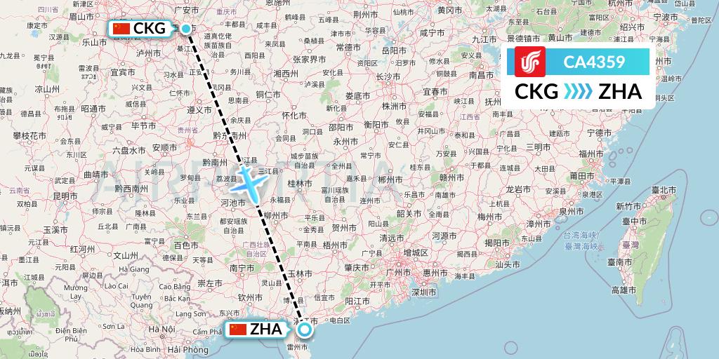 CA4359 Air China Flight Map: Chongqing to Zhanjiang