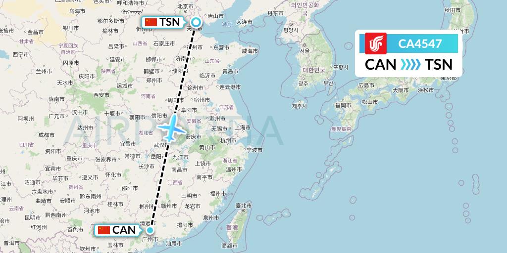 CA4547 Air China Flight Map: Guangzhou to Tianjin