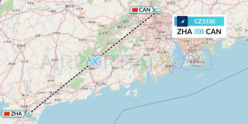 CZ3330 China Southern Airlines Flight Map: Zhanjiang to Guangzhou