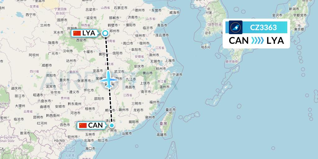 CZ3363 China Southern Airlines Flight Map: Guangzhou to Luoyang