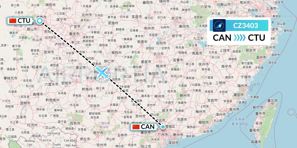 CZ3403 China Southern Airlines Flight Map: Guangzhou to Chengdu