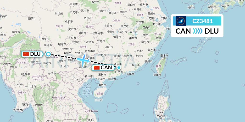 CZ3481 China Southern Airlines Flight Map: Guangzhou to Dali