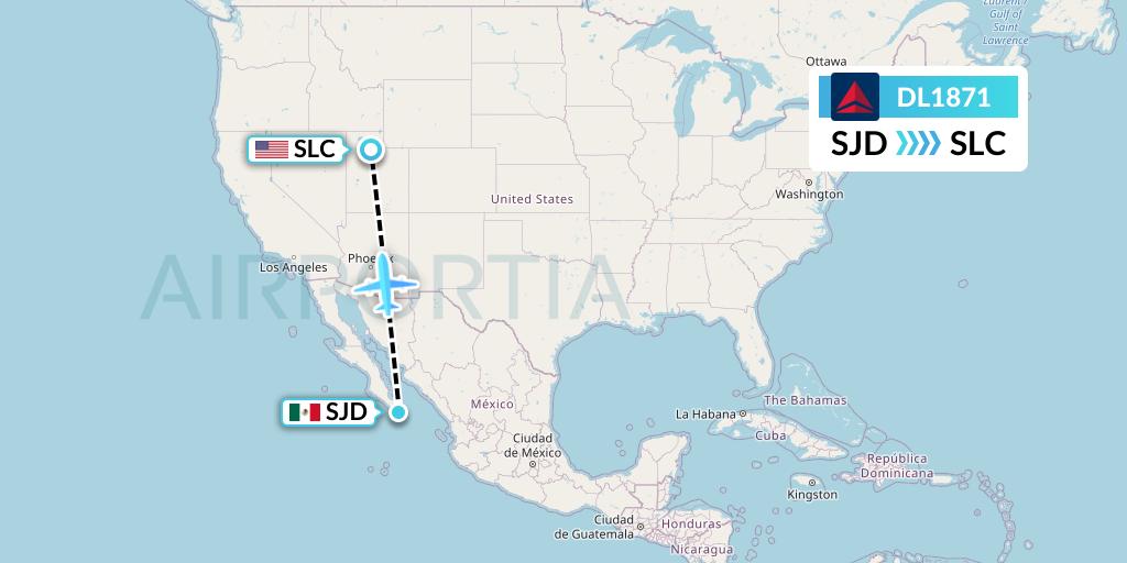 DL1871 Delta Air Lines Flight Map: San Jose del Cabo to Salt Lake City