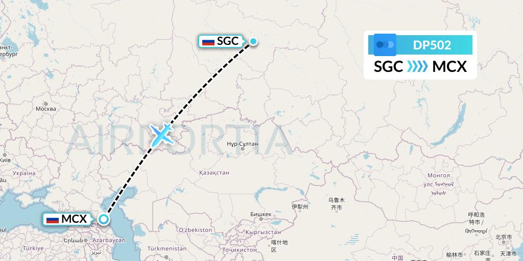 DP502 Pobeda Flight Map: Surgut to Makhachkala