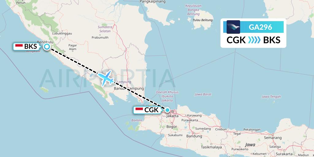 GA296 Garuda Indonesia Flight Map: Jakarta to Bengkulu