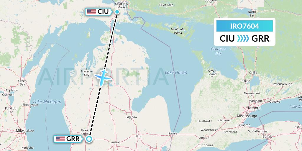 IRO7604 CSA Air Flight Map: Sault Sainte Marie to Grand Rapids