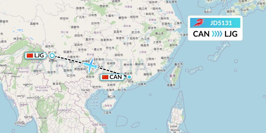 JD5131 Capital Airlines Flight Map: Guangzhou to Lijiang