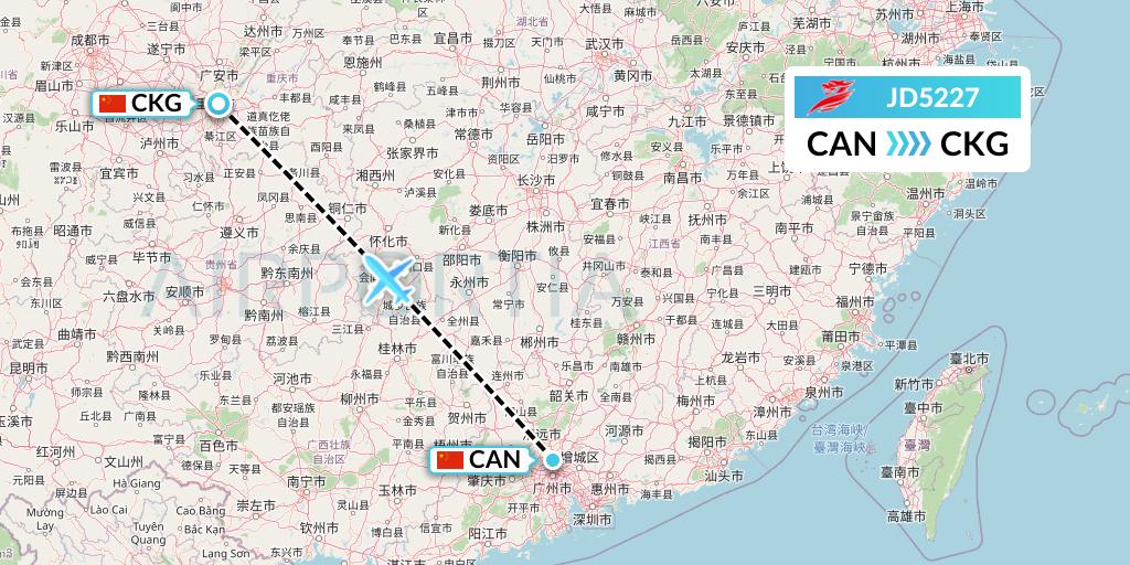 JD5227 Capital Airlines Flight Map: Guangzhou to Chongqing