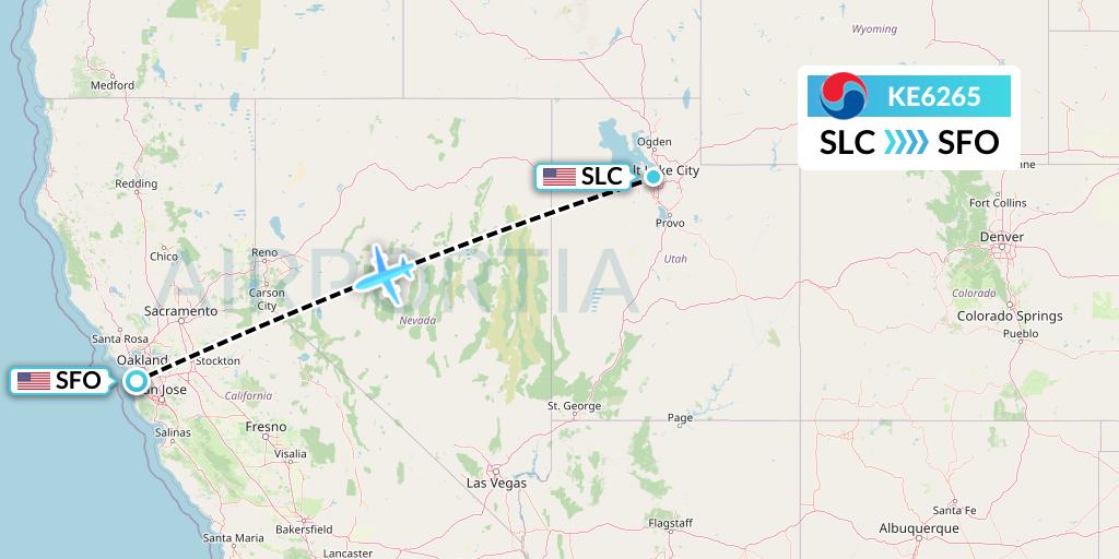 KE6265 Korean Air Flight Map: Salt Lake City to San Francisco