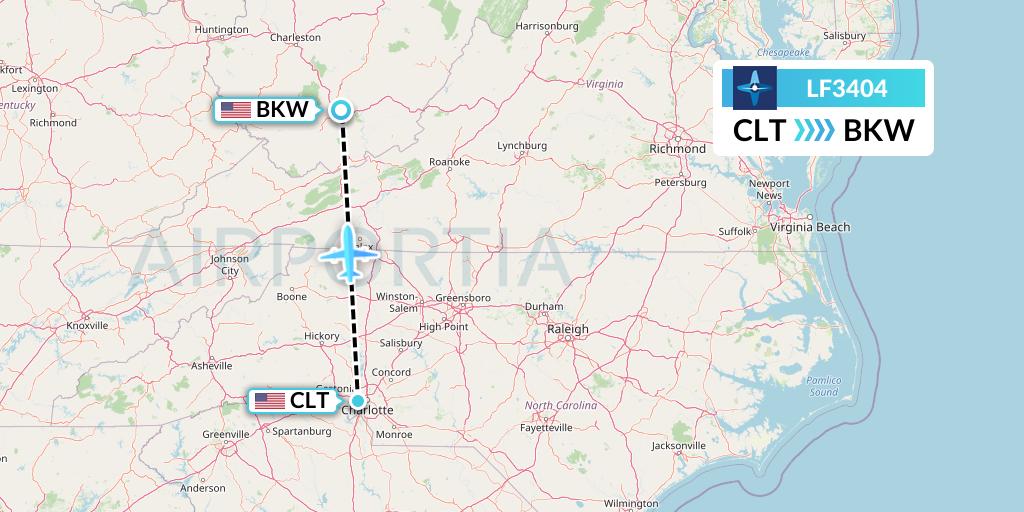 LF3404 Corporate Flight Management Flight Map: Charlotte to Beckley