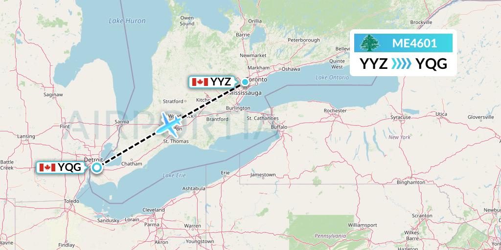 ME4601 MEA Flight Map: Toronto to Windsor