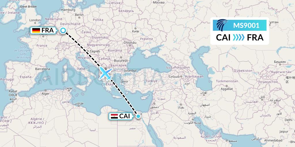 MS9001 EgyptAir Flight Map: Cairo to Frankfurt