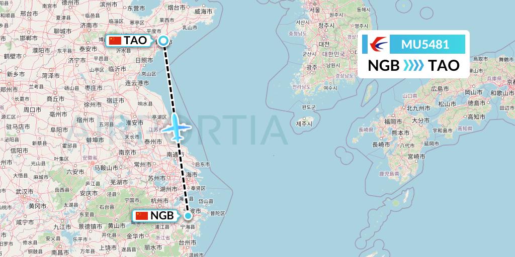 MU5481 China Eastern Airlines Flight Map: Ningbo to Qingdao