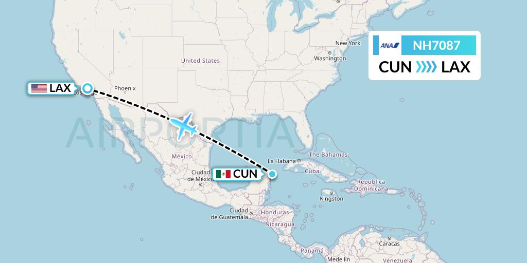 NH7087 All Nippon Airways Flight Map: Cancun to Los Angeles