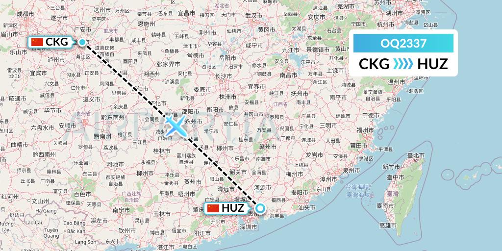 OQ2337 Chongqing Airlines Flight Map: Chongqing to Huizhou
