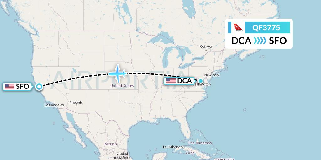 QF3775 Qantas Flight Map: Washington to San Francisco