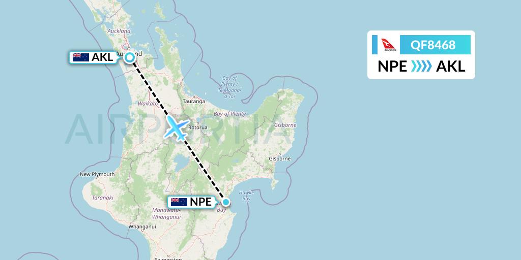 QF8468 Qantas Flight Map: Napier to Auckland