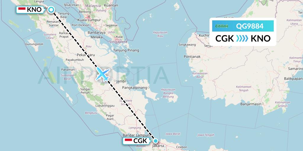 QG9884 Citilink Flight Map: Jakarta to Medan
