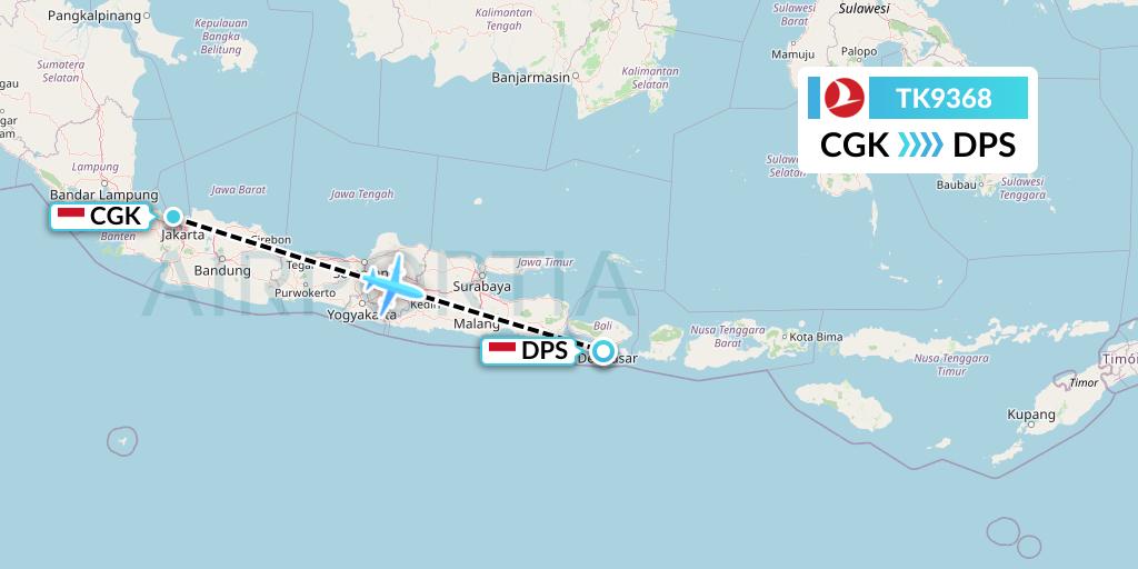 TK9368 Turkish Airlines Flight Map: Jakarta to Denpasar